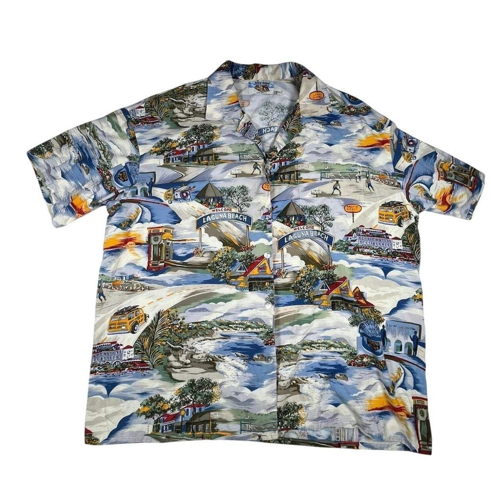 VTG Matt Rider Laguna Beach Graphic Camp Shirt Vacation Button‎ Up XL Plus XXL